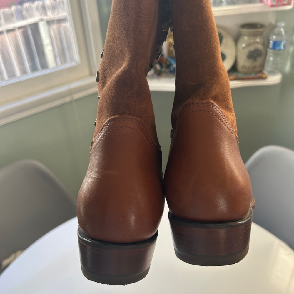 Frye Brown Heeled Boots with Stud Accents - Picture 5 of 7